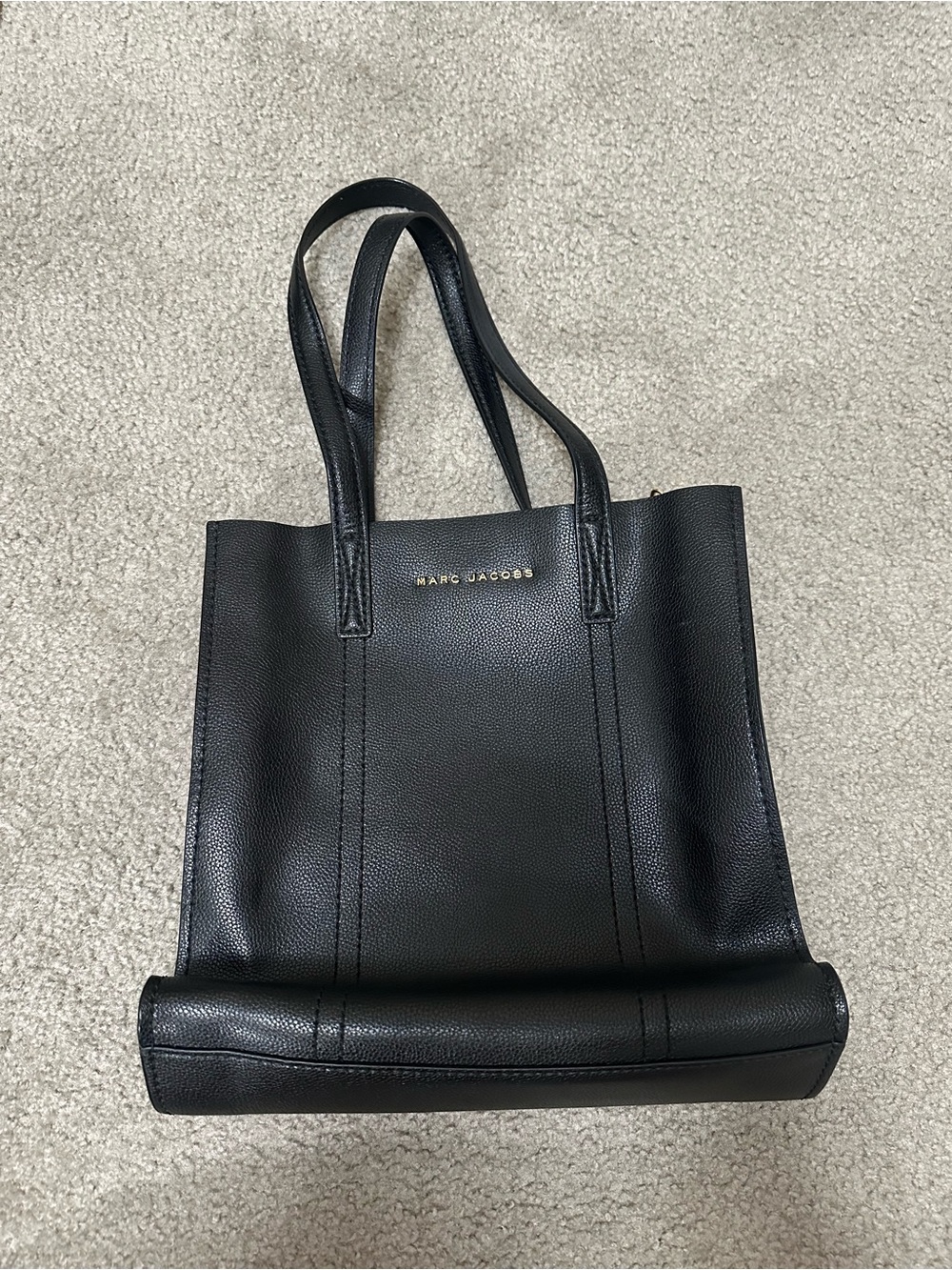Marc Jacobs Black Pebbled Leather Tote with Gold Logo